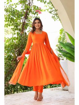 Gahan - Womens Viscose Rayon Anarkali Solid/Plain with Pant & Dupatta - Orange