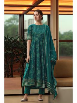 Gahan - Womens Viscose Rayon Anarkali Printed with Pant & Dupatta - Green
