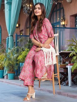 Gahan - Womens Viscose Rayon Straight Printed Kurta with Palazzo - Pink