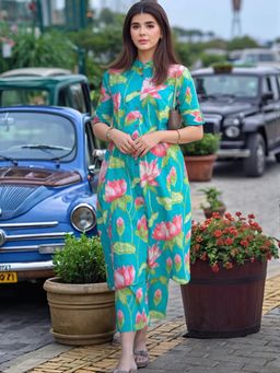 Gahan - Womens Viscose Rayon Straight Printed Kurta with Palazzo - Green