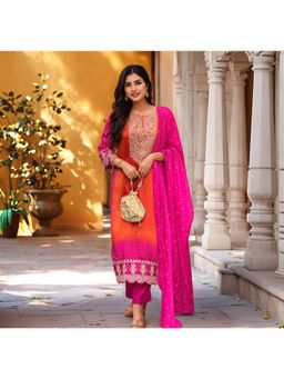 Gahan - Womens Viscose Rayon Embroidered Kurta with Pant & Dupatta - Pink