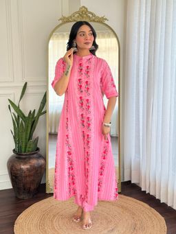 Gahan - Womens Viscose Rayon Anarkali Printed with Pant - Peach