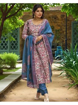 Gahan - Womens Viscose Rayon Straight Printed Kurta with Pant & Dupatta - Red