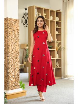 Gahan - Womens Viscose Rayon Anarkali Printed with Pant - Maroon