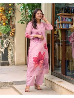 Gahan - Womens Viscose Rayon Straight Printed Kurta with Pant - Pink