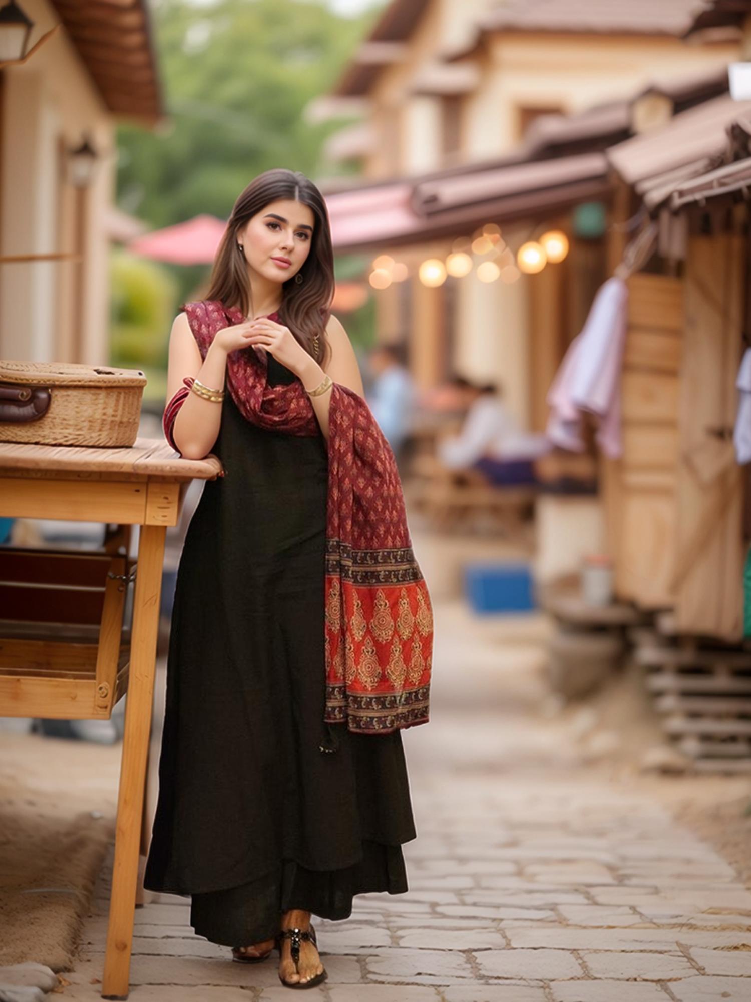 gahan Womens Viscose Rayon Anarkali Solid/Plain with Pant & Dupatta - Black-picture-21