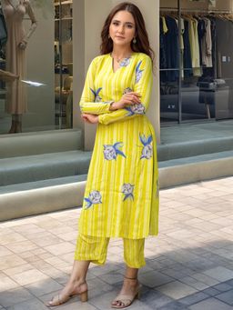 Gahan - Womens Viscose Rayon Straight Printed Kurta with Pant - Yellow
