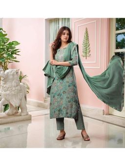 Gahan - Womens Viscose Rayon Printed Kurta with Pant & Dupatta - Green