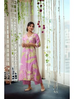 Gahan - Womens Viscose Rayon Straight Printed Kurta with Pant - Pink