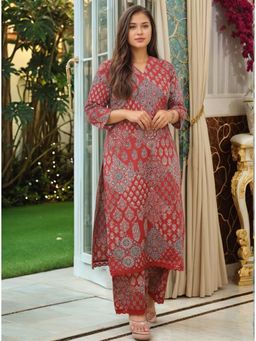 Gahan - Womens Viscose Rayon Straight Printed Kurta with Palazzo - Red