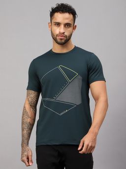 Vector X - Men Green Printed Round Neck Polyester Half Sleeves T-Shirt