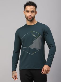 Vector X - Men Green Printed Round Neck Polyester Full Sleeves T-Shirt