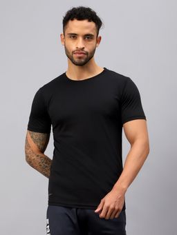 Vector X - Men Black Solid Crew Neck Short-Sleeve T-Shirt