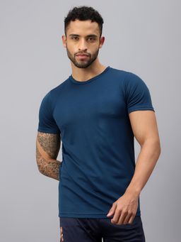 Vector X - Men Teal Solid Crew Neck Short-Sleeve T-Shirt