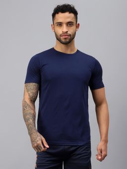 Vector X - Men Navy Blue Solid Crew Neck Short-Sleeve T-Shirt