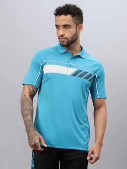 Vector X - Men Turquoise Printed Polo Neck Stylish Polyester T-Shirt