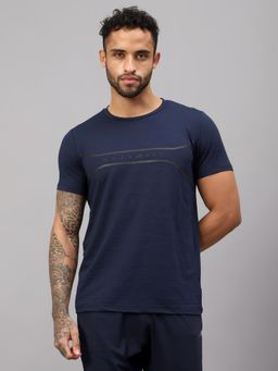 Vector X - Men Navy Blue Half Sleeve Printed T-Shirt for Fitness Training