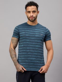 Vector X - Men Blue Polyester Stripes Round Neck Half Sleeve T-Shirt