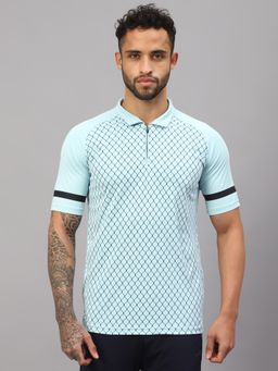 Vector X - Men Sports Wear Blue Polyester Printed Half Sleeves Polo T-Shirt