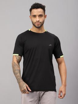 Vector X - Men Black Polyester Solid Round Neck Half Sleeves T-Shirt