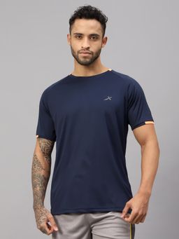Vector X - Men Navy Blue Polyester Solid Round Neck Half Sleeves T-Shirt