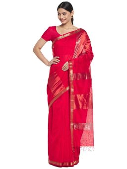 Fabindia - Red Maheshwari Cotton Silk Sari