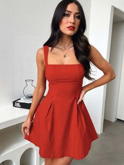 Outzidr - Red Fit And Flare Mini Party Dress