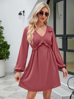 Outzidr - Pink A-Line Vacay Dress With Ruffle Detail