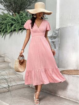 Outzidr - Peach A-Line Maxi Vacay Dress