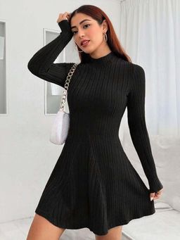 Outzidr - Black Full Sleeves Skatter Party Dress