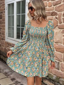 Outzidr - Multi Fit And Flare Mini Boho Dress