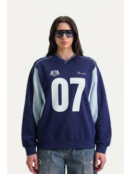 Bonkers Corner - Navy Blue 07 Varsity V-Neck Sweatshirt for Women