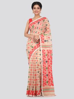 PinkLoom - Women's Soft Cotton Jamdani Saree Without Blouse Piece,Beige