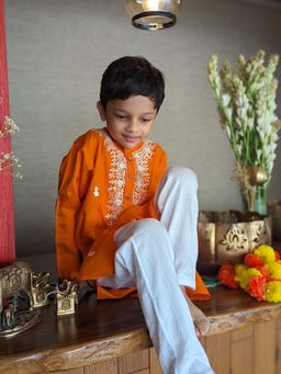 Tura Turi - Orange Embroidered Kurta and Pyjama (Set of 2)