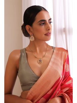 SWABHIMANN - Ahrika Red and Green Jadau Kundan Pendant Set