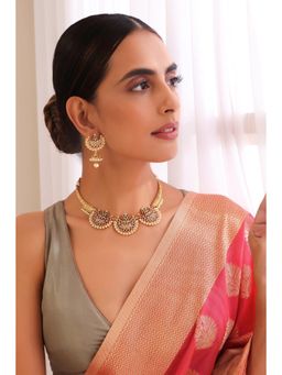 SWABHIMANN - Devanya Red and Green Jadau Kundan Necklace Set