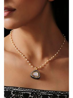 SWABHIMANN - Roma Grey Rhodium Plated Polki Pendant Necklace