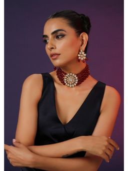 SWABHIMANN - Rayli Red Kundan Choker Necklace Set