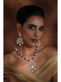 SWABHIMANN - Alpana Lavender Polki and Pearl Necklace Set