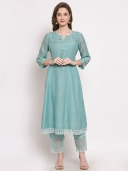 DART STUDIO - Embroidered Blue Ceri Straight Kurta