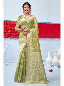 Sangam Prints - Light Green Woven Work Traditional Saree with Unstitched Blouse