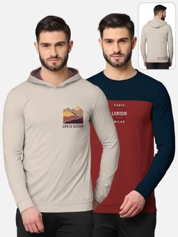 BULLMER - Trendy Front & Back Printed Full Sleeve T-shirt For Men Multi-color (Pack of 2)