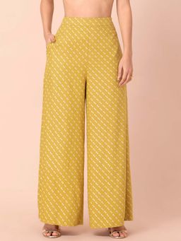 Indya - Yellow Foil Flared Palazzo Pants