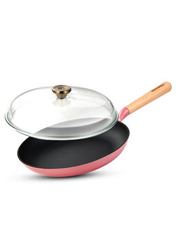 Bergner - Excalibur Light Cast Iron Induction Bottom Pink Fry Pan with Lid (28 cm)