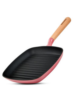 Bergner - Excalibur Light Cast Iron Induction Bottom Pink Square Grill Pan (24 cm)