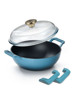 Bergner - Excalibur Light Cast Iron Induction Bottom Blue Kadhai with Lid (24 cm)