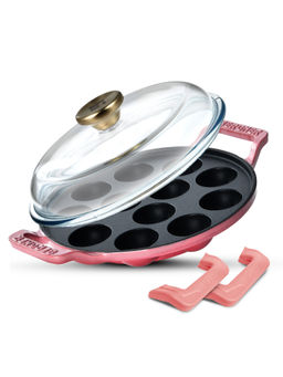Bergner - Excalibur Light Cast Iron Induction Bottom Pink Paniyarakal with Lid (22 cm)