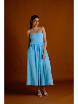 BUDUN - Essie Aqua Blue Midi Flared Skirt