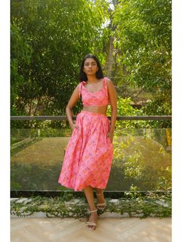 BUDUN - Gia Pink Printed Midi Skirt