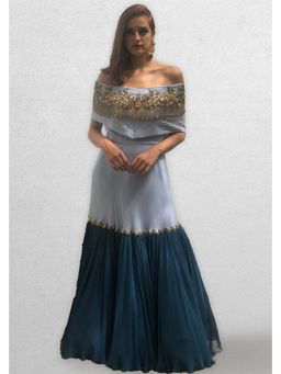 Jade by Ashima - Grey Off Shoulder Embroidered Gown